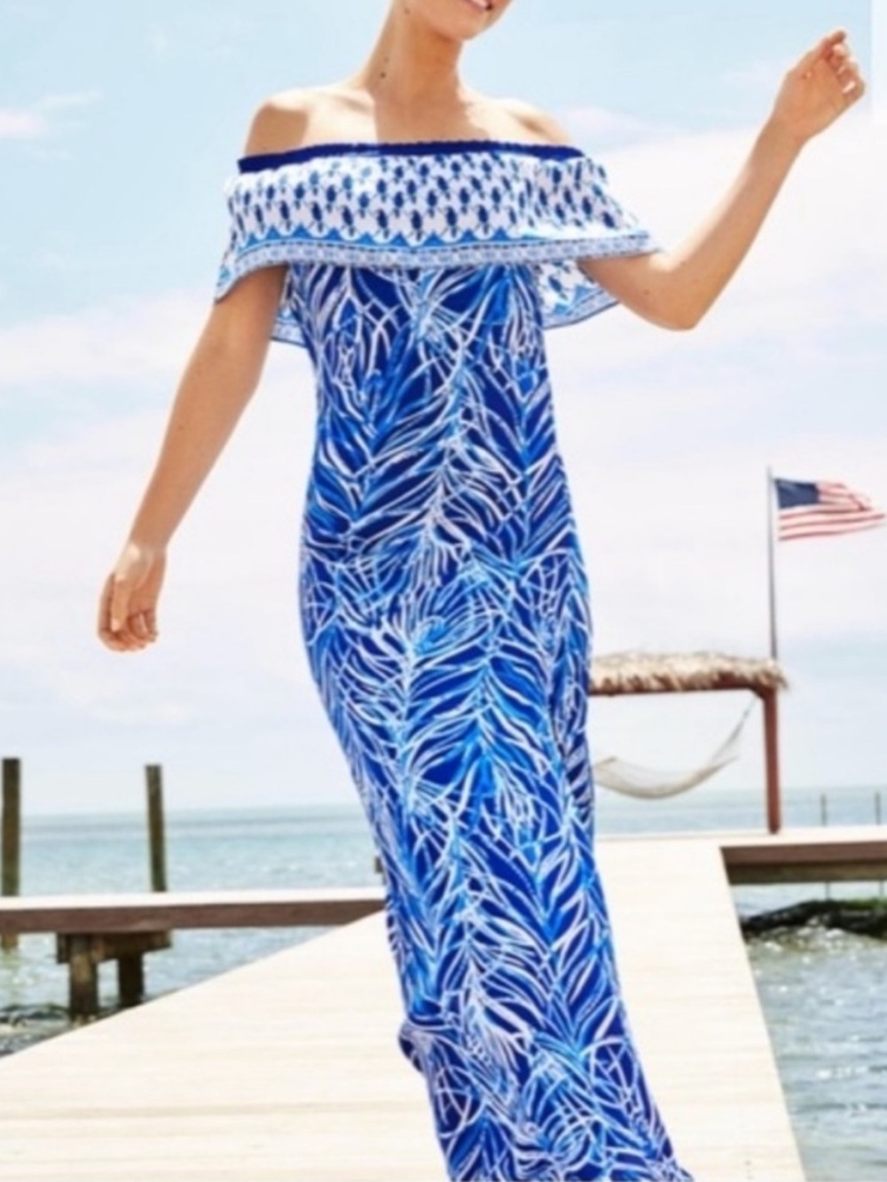 Lilly Pulitzer Alicia Off The Shoulder Printed Maxi Dress Blue